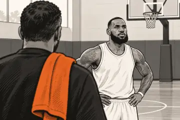 コーチの肩越しに立つレブロン・ジェームズ