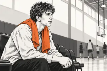 ベンチに座りコートを見つめるマタス・ブゼリス