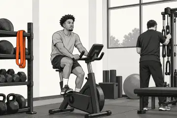 リハビリジムでエアロバイクに座るディラン・カードウェル