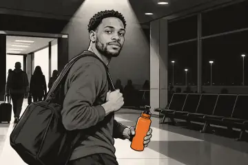 空港ゲートへ歩くブルース・ブラウン