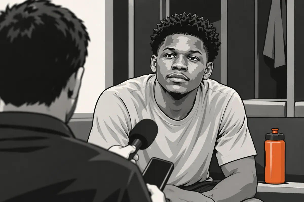 ロッカーで取材に応じるアンソニー・エドワーズ