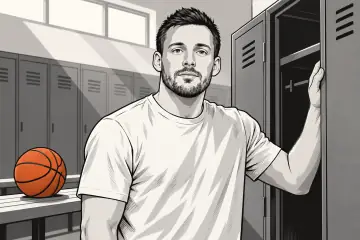 ロッカーの前に立つパット・コノートン